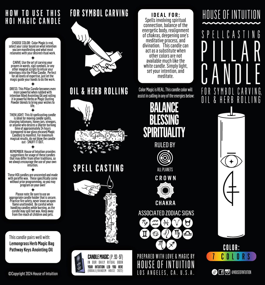 BALANCE - 7 Color - Spellcasting Pillar Candle for Symbol Carving & Herb Rolling Candle -Pillar V380