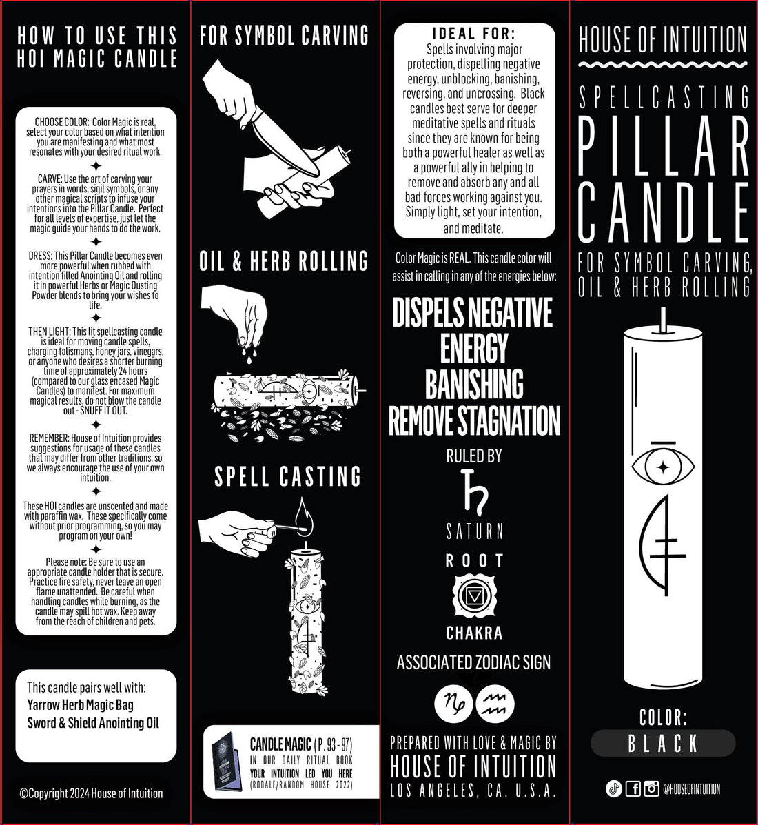Black - Spellcasting Pillar Candle for Symbol Carving & Herb Rolling Candle -Pillar V380