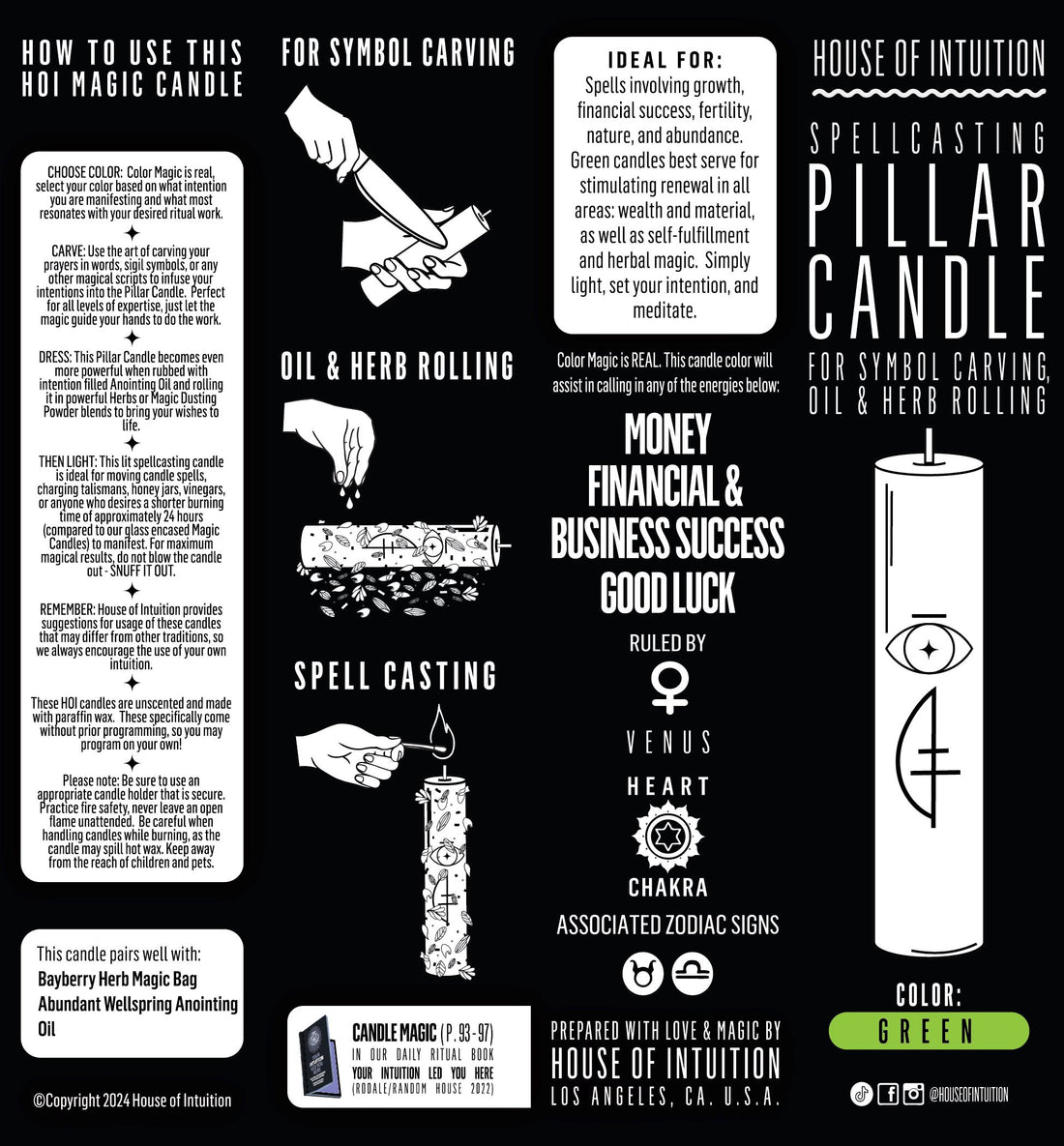 FINANCIAL SUCCESS - GREEN - Spellcasting Pillar Candle for Symbol Carving & Herb Rollingg Candle -Pillar V380