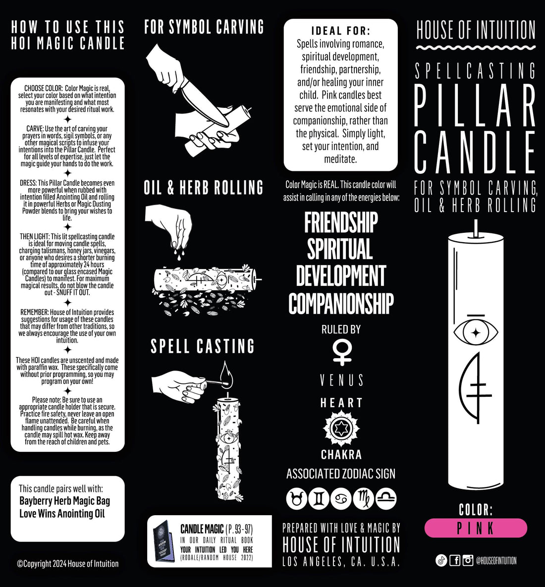 COMPANIONSHIP - Pink - Spellcasting Pillar Candle for Symbol Carving & Herb Rolling Candle -Pillar V380