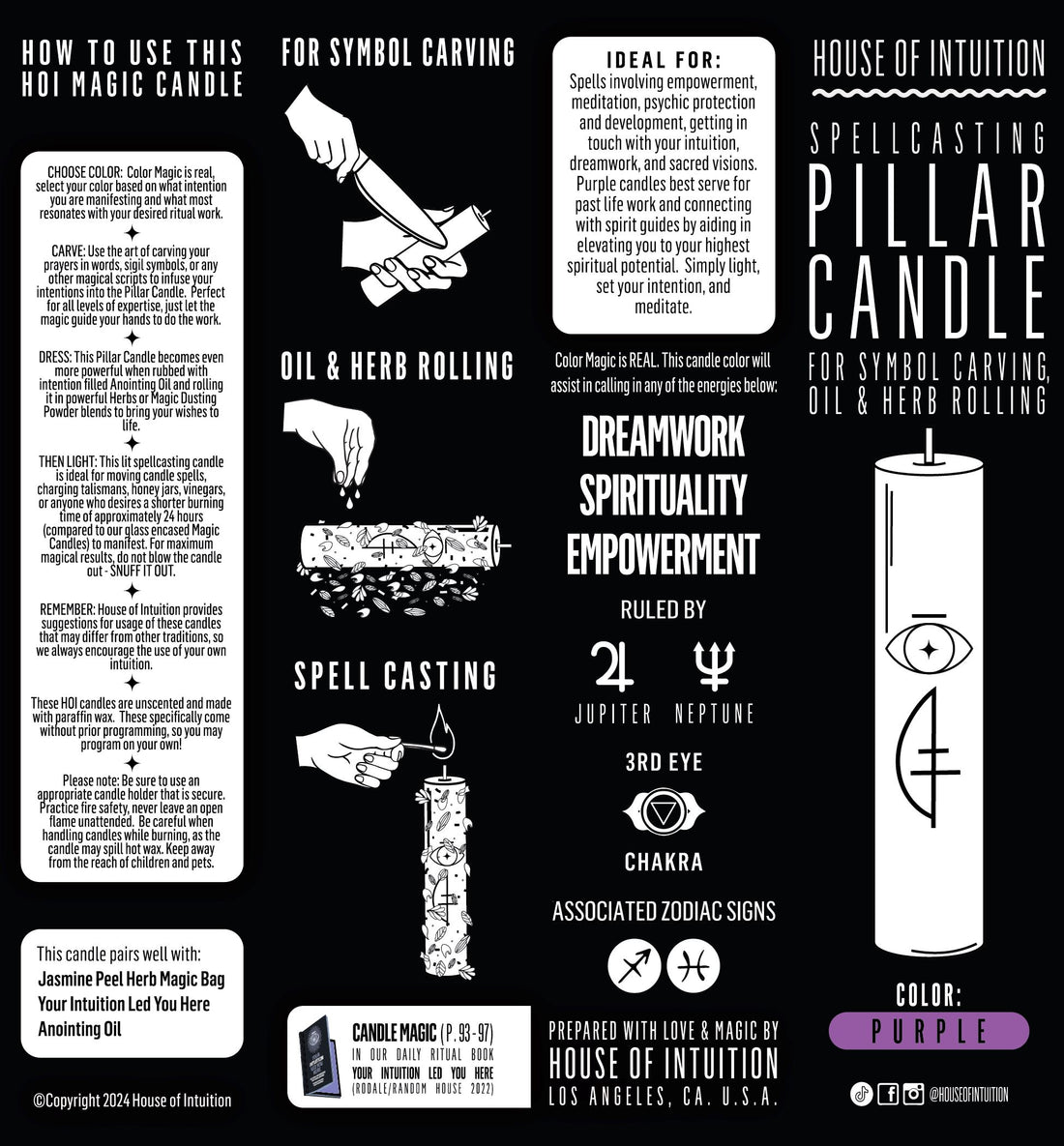 EMPOWERMENT - PURPLE - Spellcasting Pillar Candle for Symbol Carving & Herb Rolling Candle -Pillar V380