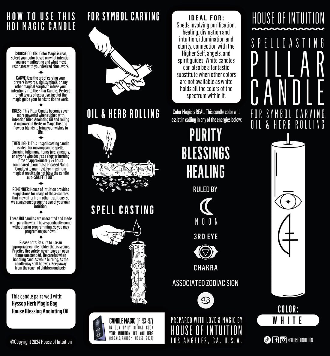 HEALING - WHITE - Spellcasting Pillar Candle for Symbol Carving & Herb Rolling Candle -Pillar V380