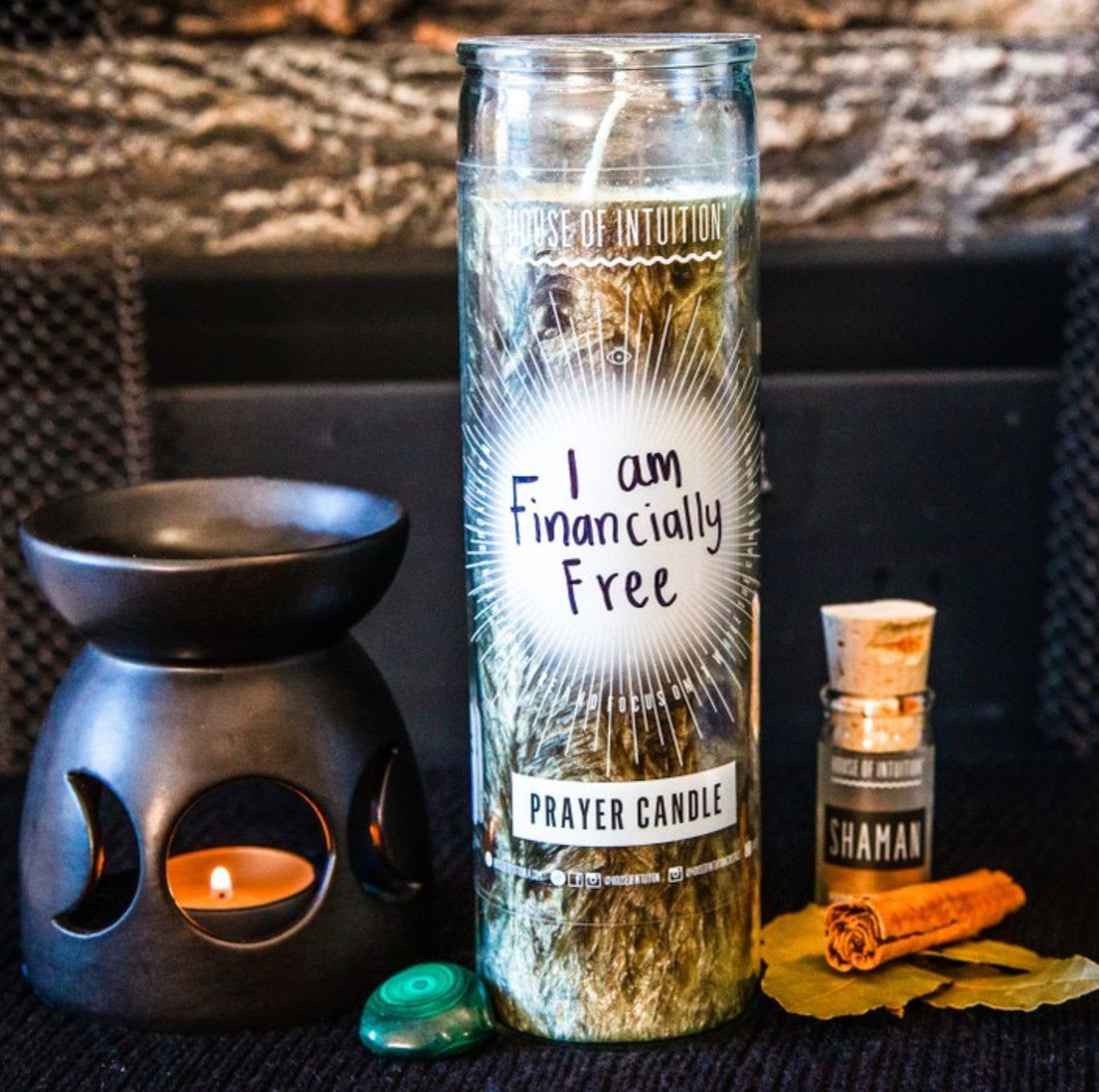 Green & Black "Write-Your-Own-Prayer" Candle - FINANCIAL STABILITY Candle -Prayer V95