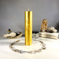 SUN MAGIC - GOLD - Spellcasting Pillar Candle for Symbol Carving & Herb Rolling Candle -Pillar V380
