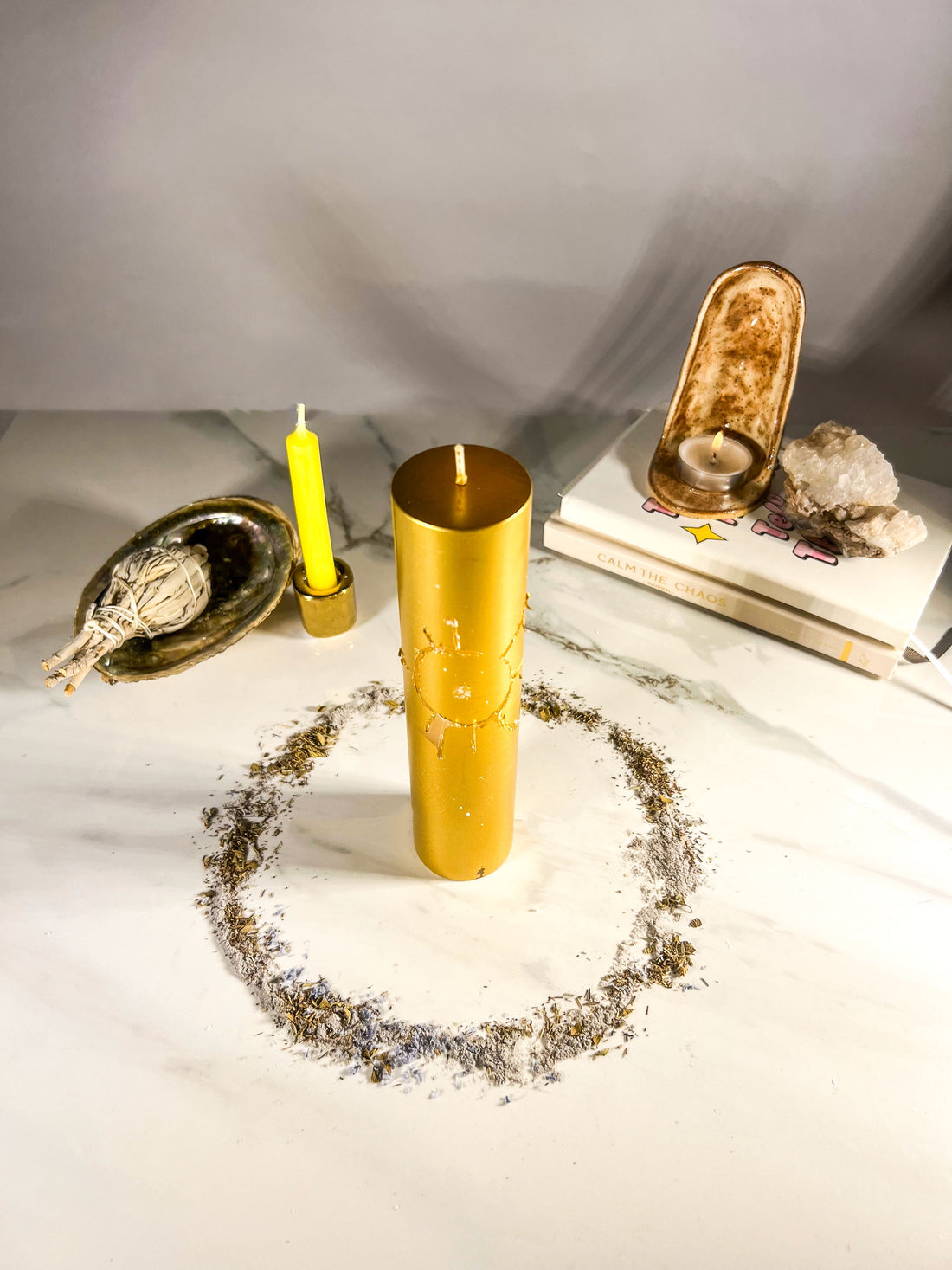 SUN MAGIC - GOLD - Spellcasting Pillar Candle for Symbol Carving & Herb Rolling Candle -Pillar V380