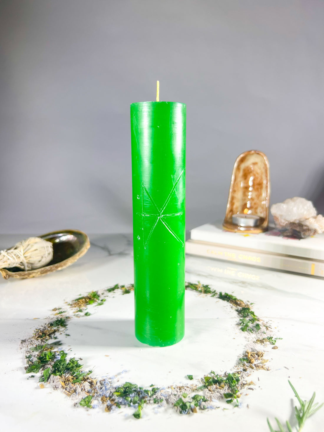 FINANCIAL SUCCESS - GREEN - Spellcasting Pillar Candle for Symbol Carving & Herb Rollingg Candle -Pillar V380