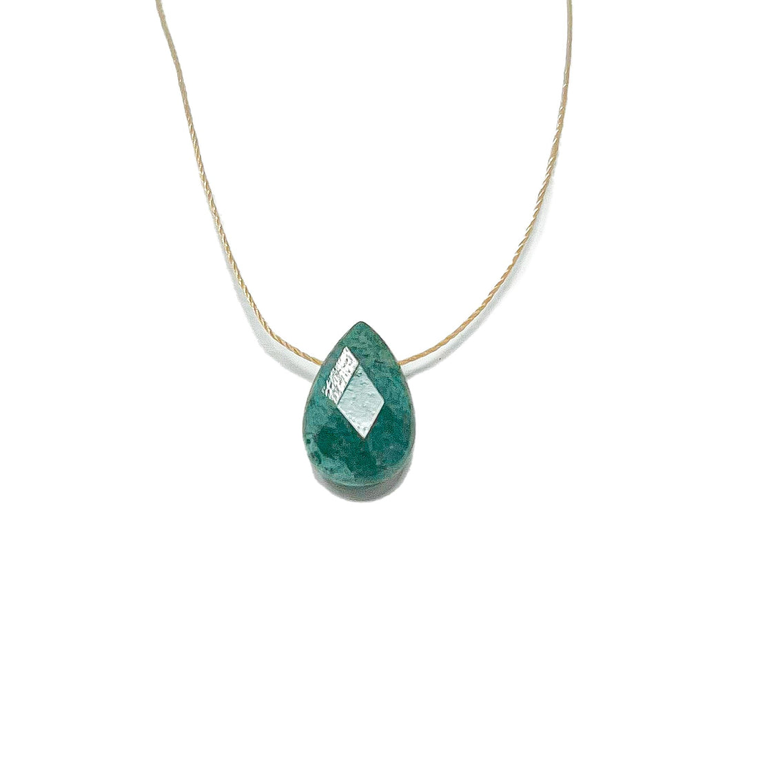Moss Agate Teardrop Necklace (I AM ENOUGH) Necklace -Teardrop V70
