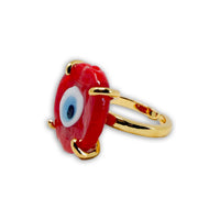 Evil Eye Round Glass Adjustable Ring Ring -Crystal Whse