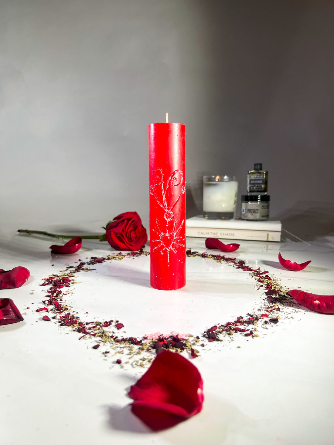 LOVE - RED - Spellcasting Pillar Candle for Symbol Carving & Herb Rolling Candle -Pillar V380