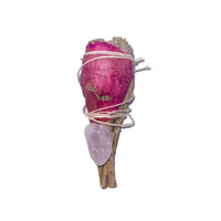 Sage Torch w/ Rose Petals & Rose Quartz Incense & Holders -Smudge V50A