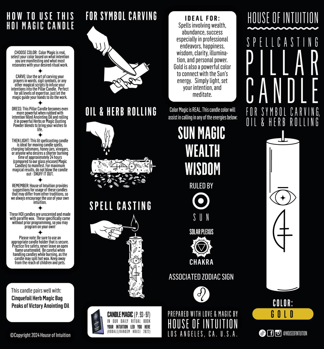 SUN MAGIC - GOLD - Spellcasting Pillar Candle for Symbol Carving & Herb Rolling Candle -Pillar V380 