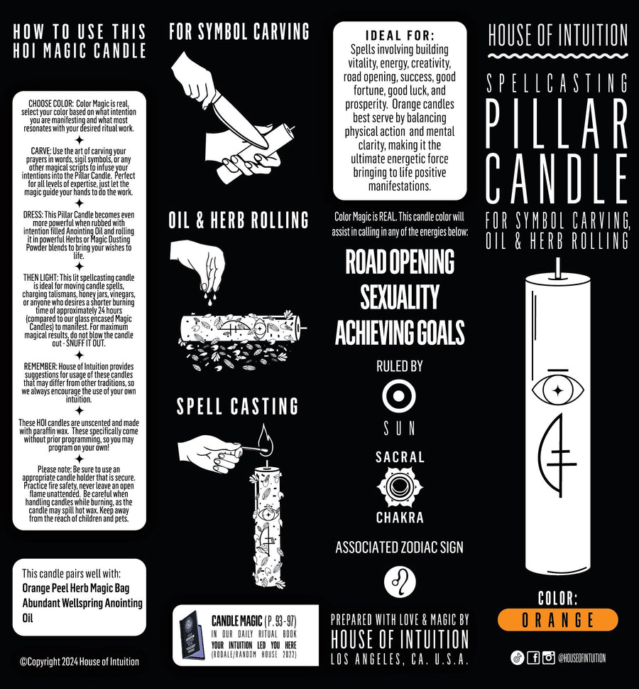 SEXUALITY - ORANGE - Spellcasting Pillar Candle for Symbol Carving & Herb Rolling Candle -Pillar V380 