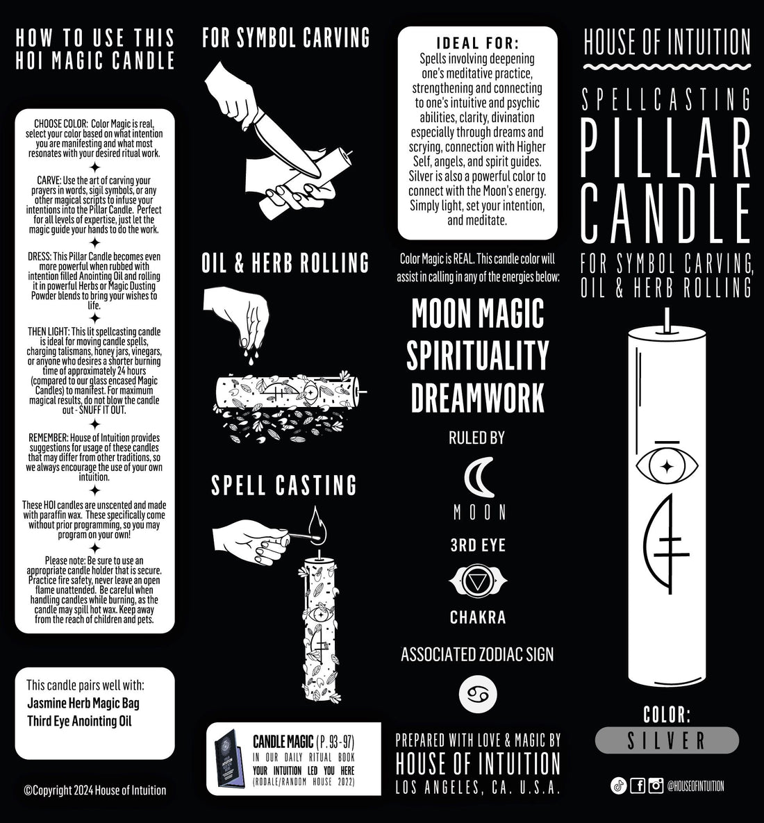 DREAMWORK - SILVER - Spellcasting Pillar Candle for Symbol Carving & Herb Rolling Candle -Pillar V380 