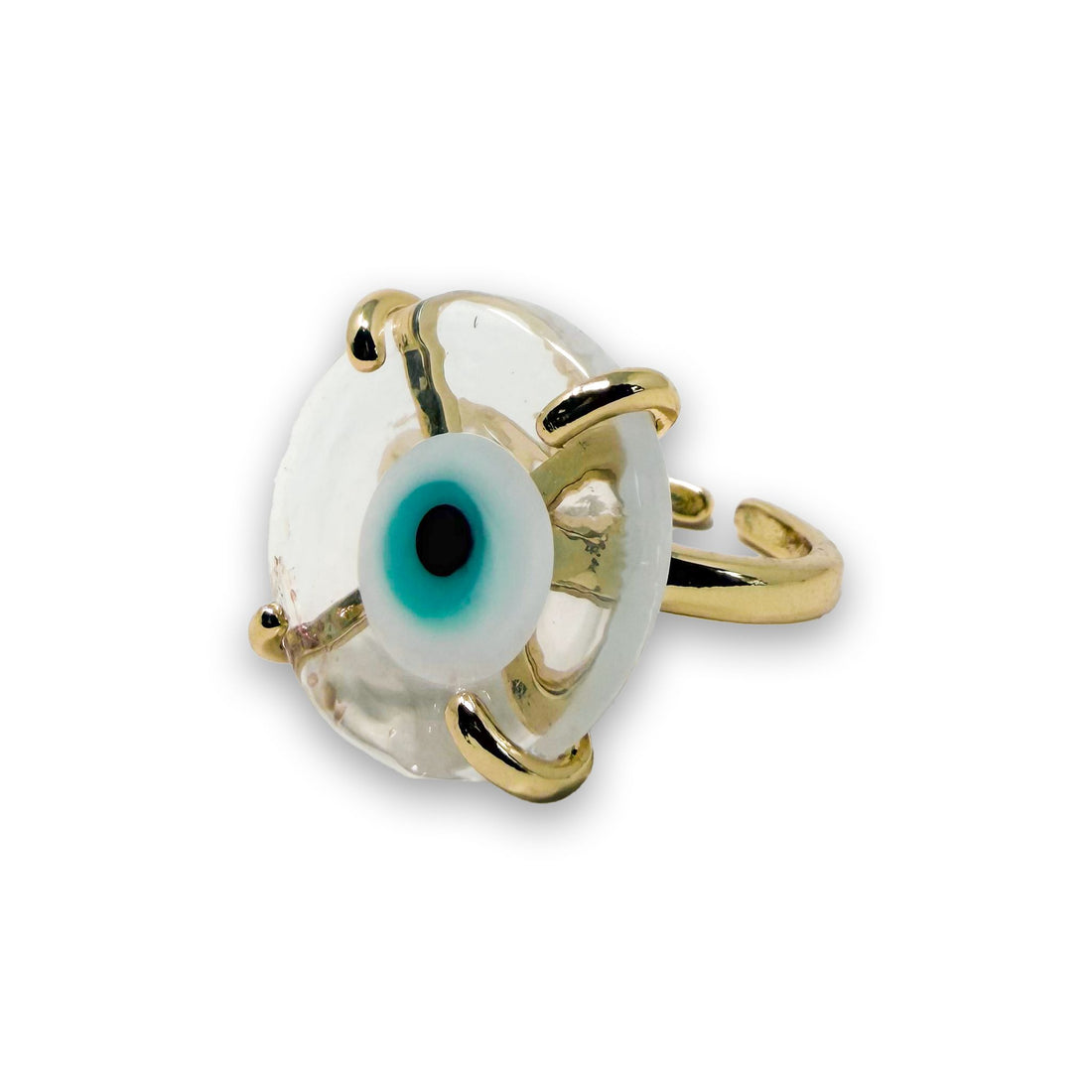 Evil Eye Round Glass Adjustable Ring Ring -Crystal Whse 