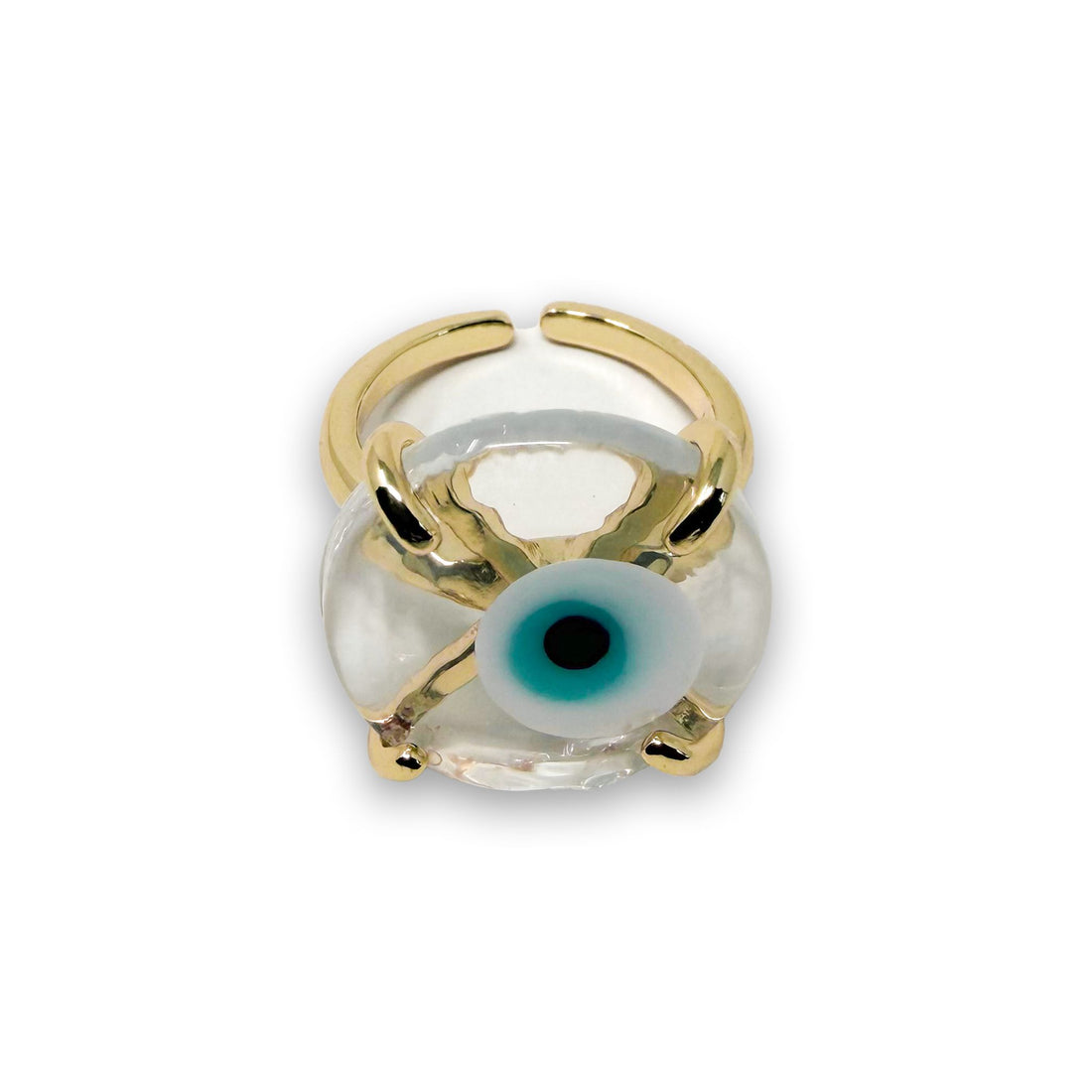 Evil Eye Round Glass Adjustable Ring Ring -Crystal Whse 
