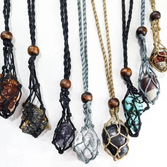 Macramé Crystal Holder Necklace House of Intuition Inc 