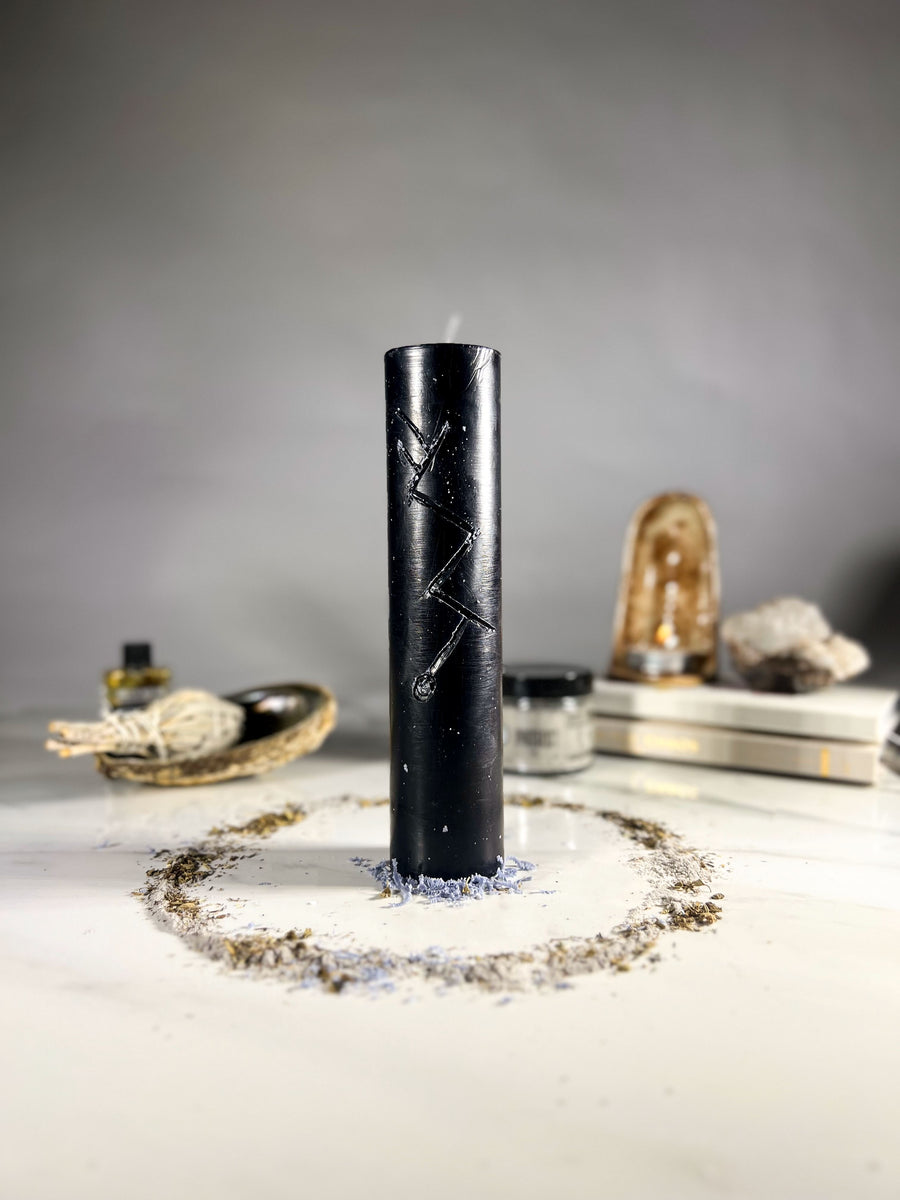 BANISHING - Black - Spellcasting Pillar Candle for Symbol Carving & Herb Rolling Candle -Pillar V380 