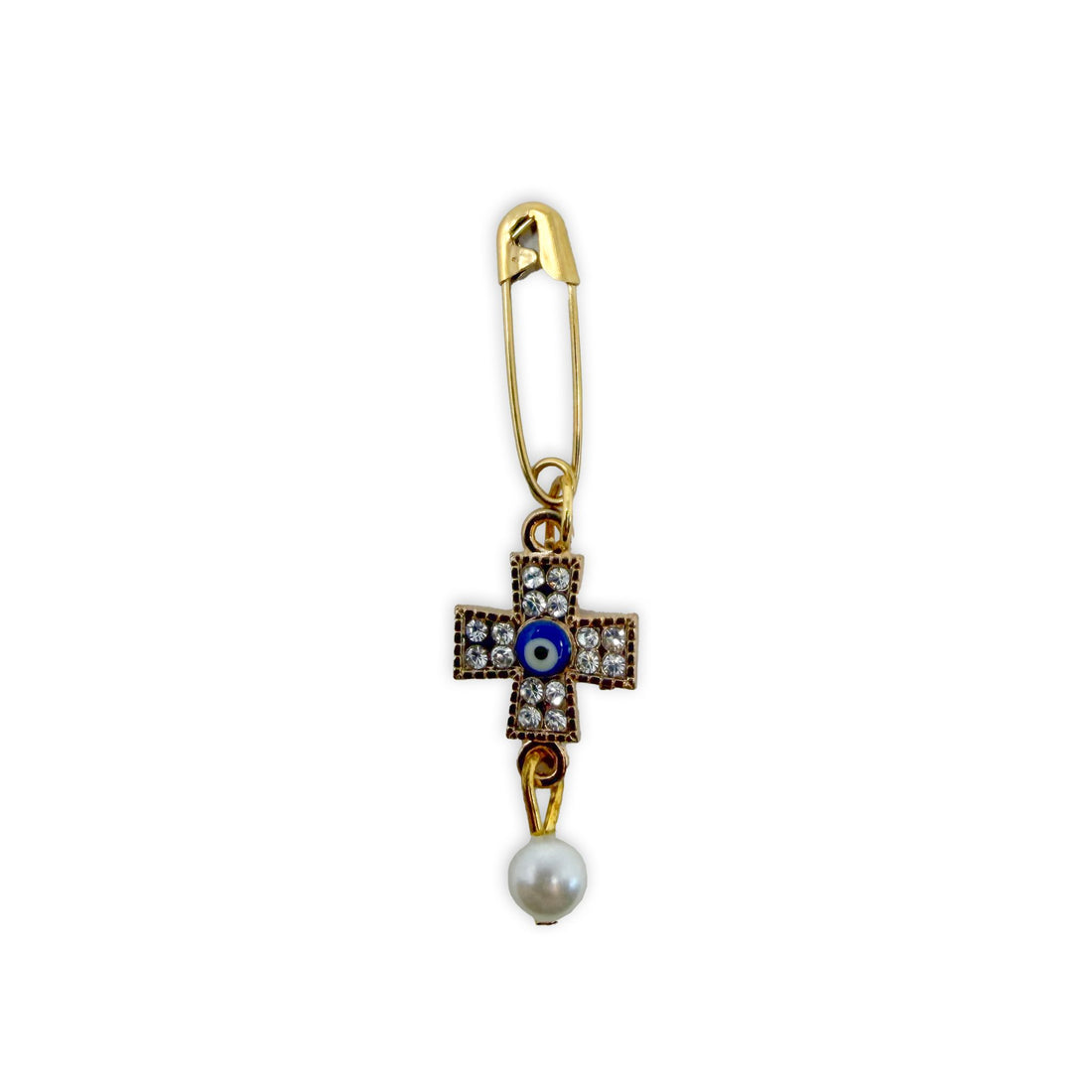 Talisman Pin - Evil Eye Cross with Pearl Charms & Pendants -Pin Whse 