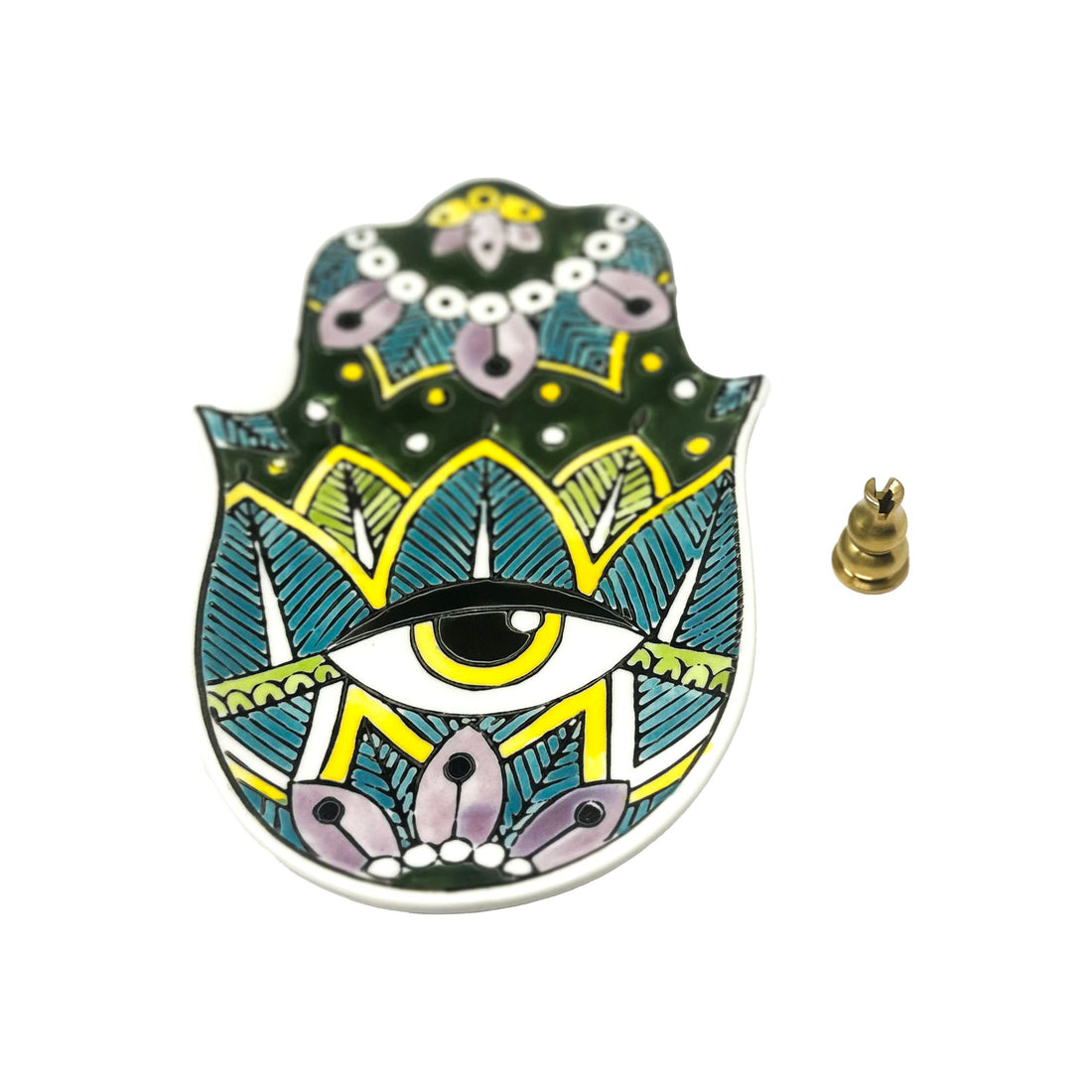 Incense Holder & Trinket Dish - Ceramic Green Hamsa Hand Incense & Holders -Holder Whse 
