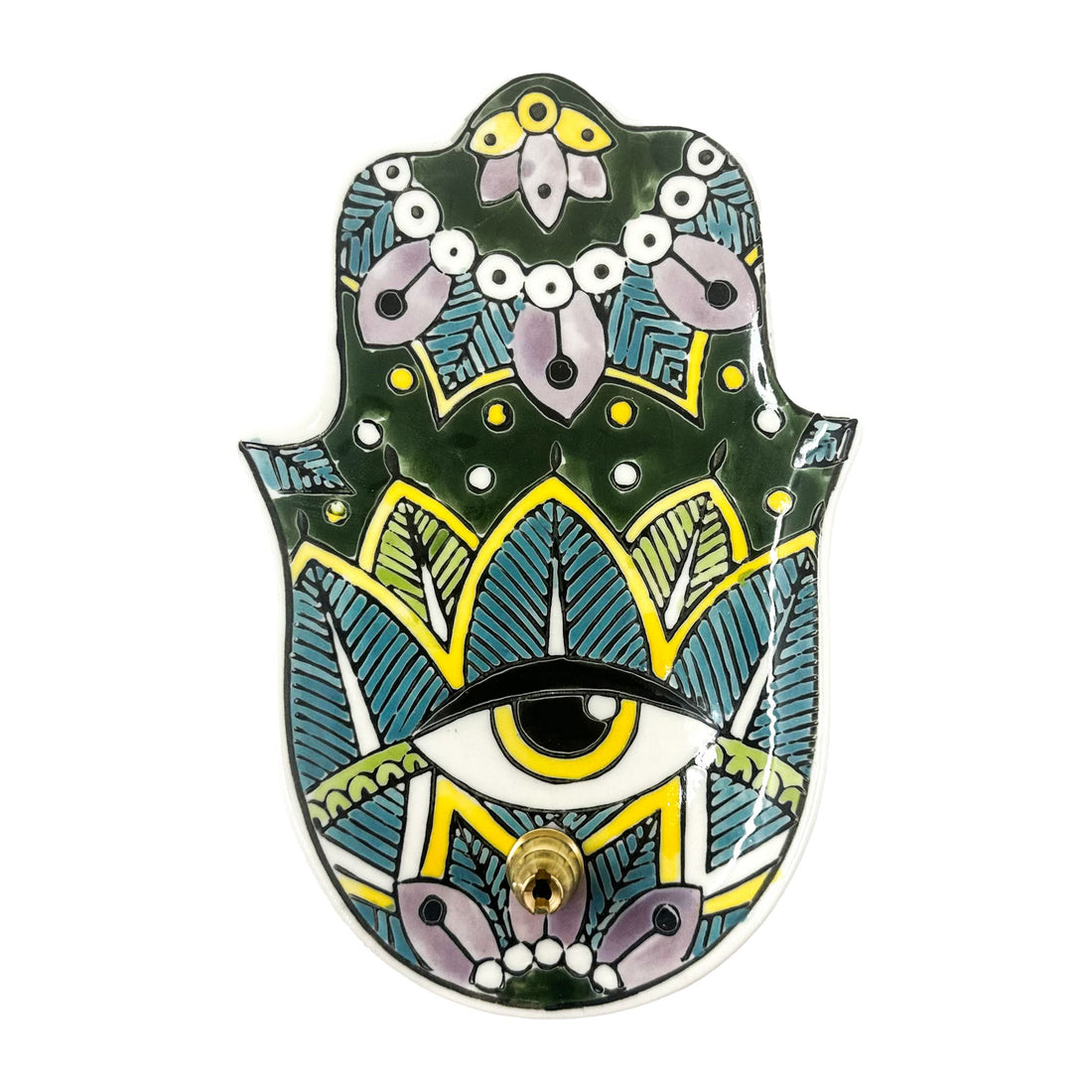 Incense Holder & Trinket Dish - Ceramic Green Hamsa Hand Incense & Holders -Holder Whse 