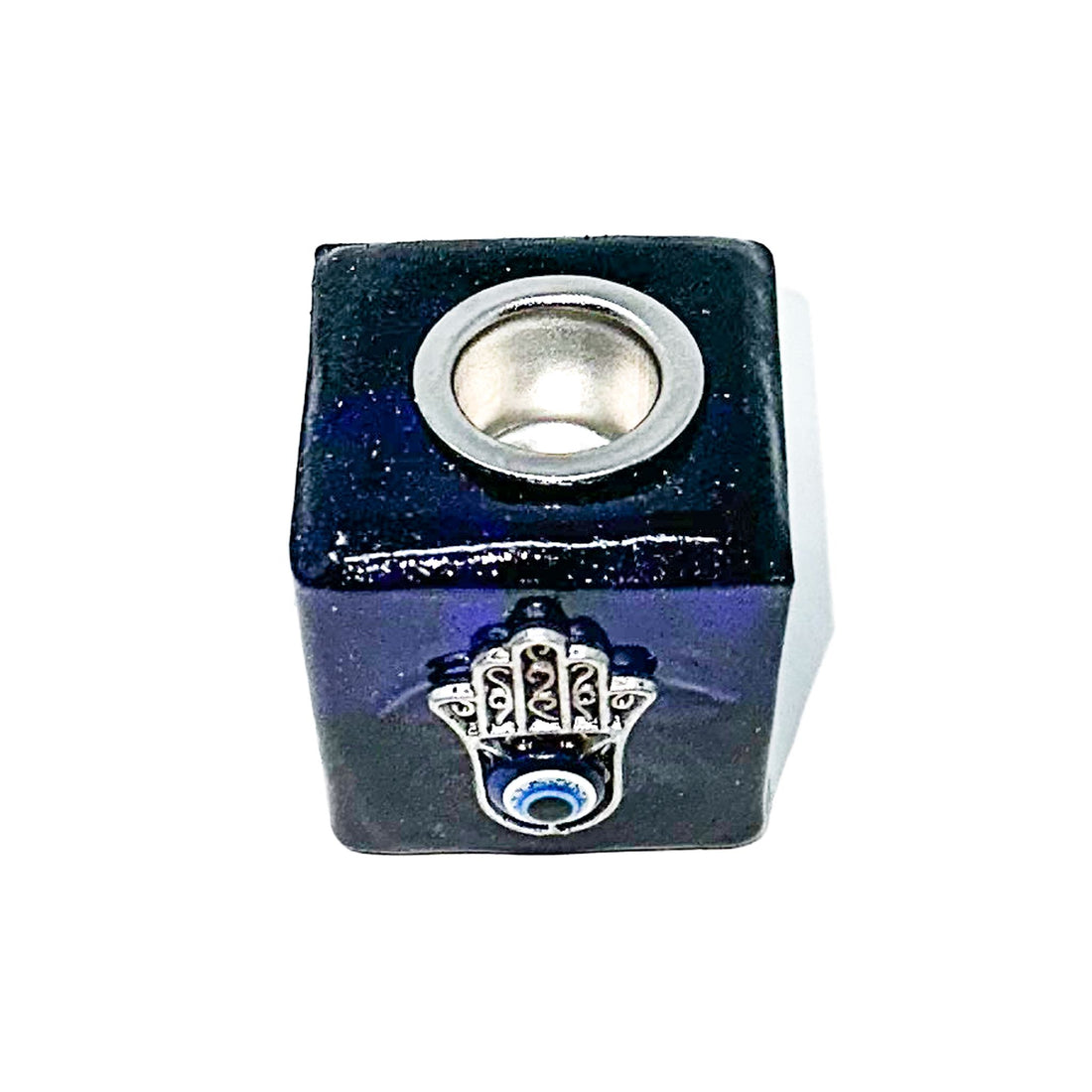 Spirit Candle Holder - Blue Hamsa Candle -Mini Candle Holder Whse 