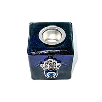Spirit Candle Holder - Blue Hamsa Candle -Mini Candle Holder Whse 