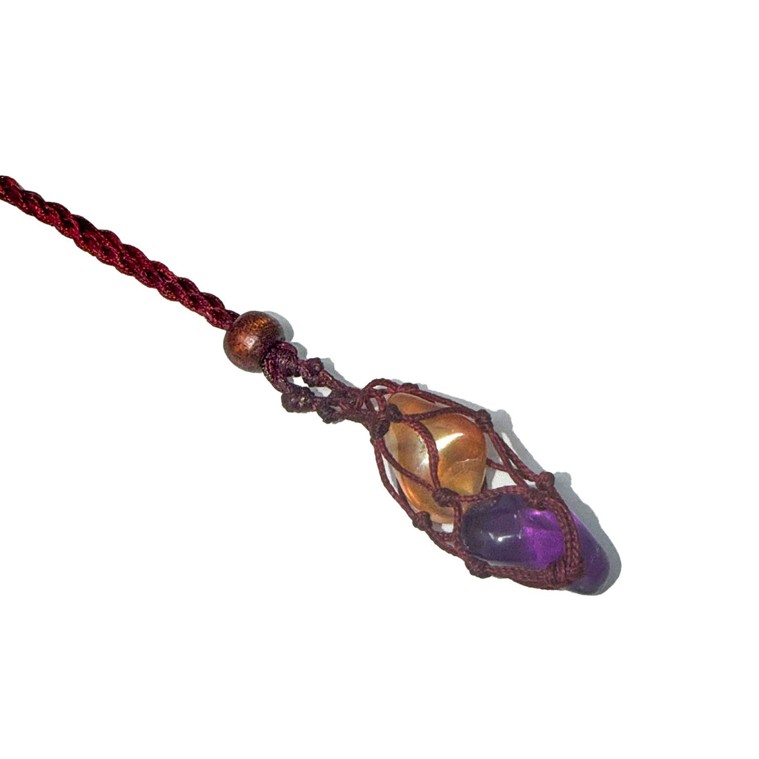 Macramé Crystal Holder Necklace Necklace -Cord WhseD Maroon 