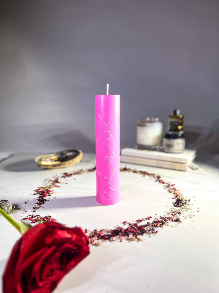 COMPANIONSHIP - Pink - Spellcasting Pillar Candle for Symbol Carving & Herb Rolling Candle -Pillar V380 