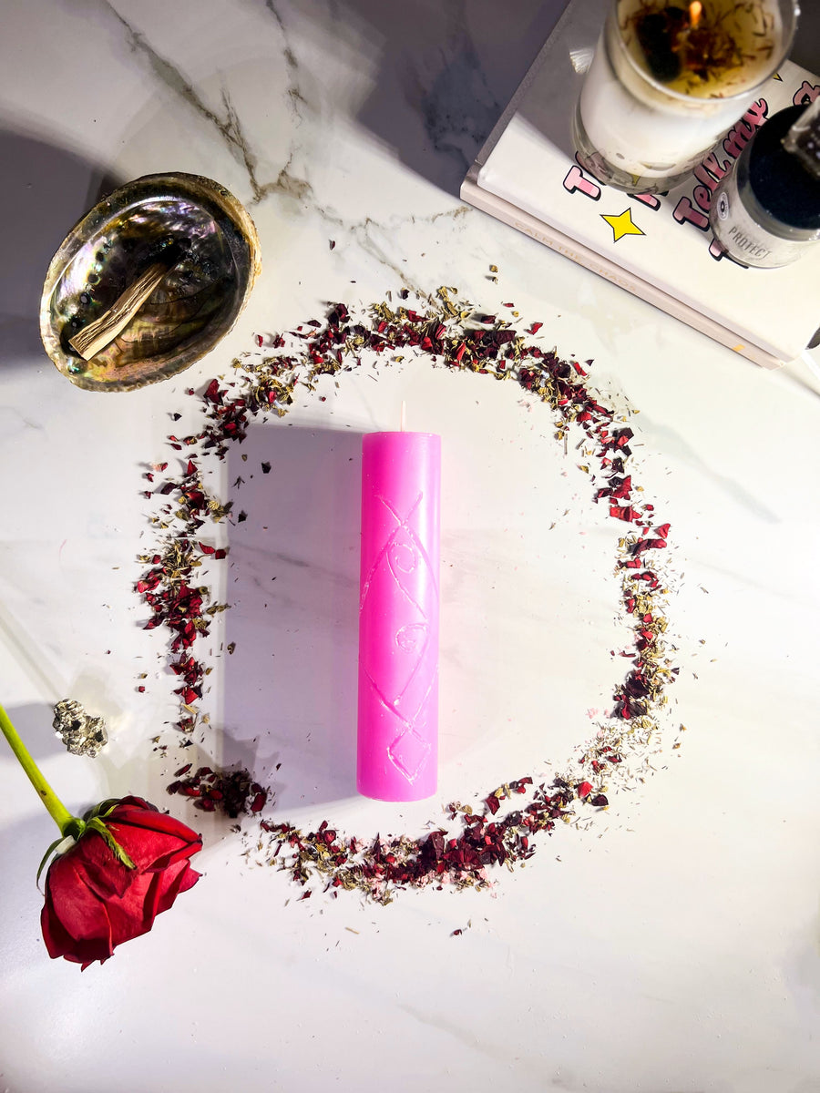 COMPANIONSHIP - Pink - Spellcasting Pillar Candle for Symbol Carving & Herb Rolling Candle -Pillar V380 