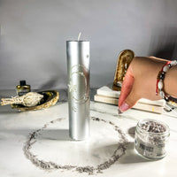 DREAMWORK - SILVER - Spellcasting Pillar Candle for Symbol Carving & Herb Rolling Candle -Pillar V380 