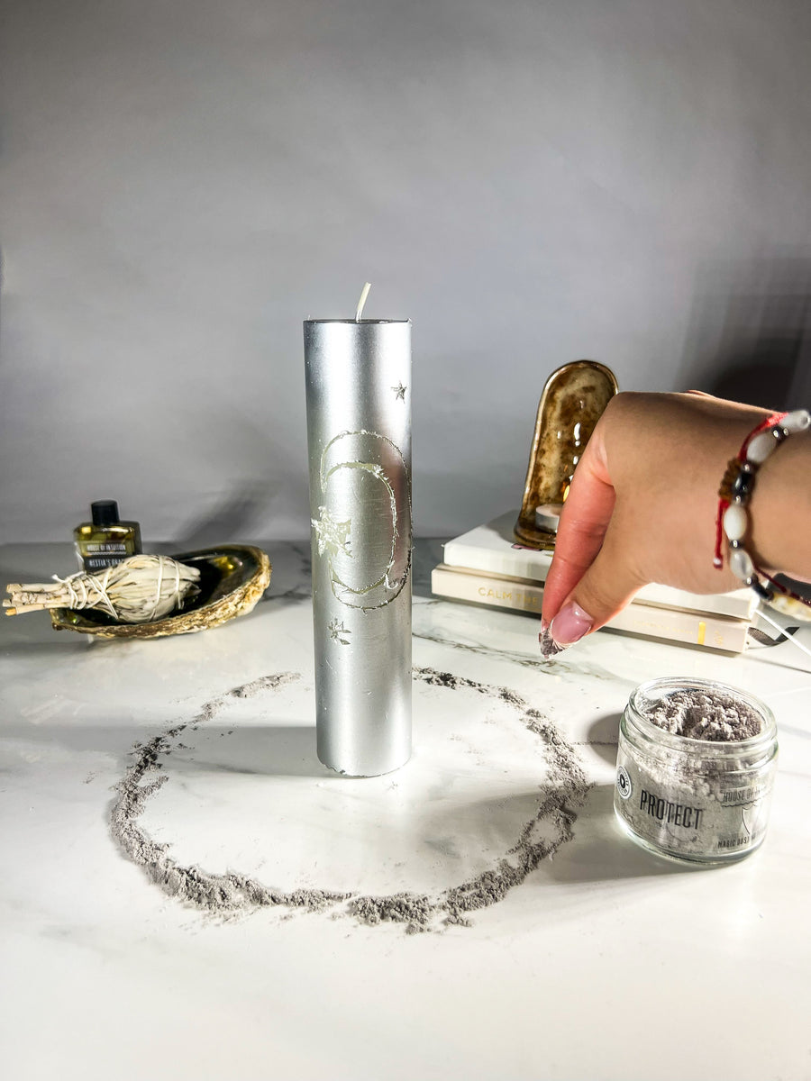 DREAMWORK - SILVER - Spellcasting Pillar Candle for Symbol Carving & Herb Rolling Candle -Pillar V380 