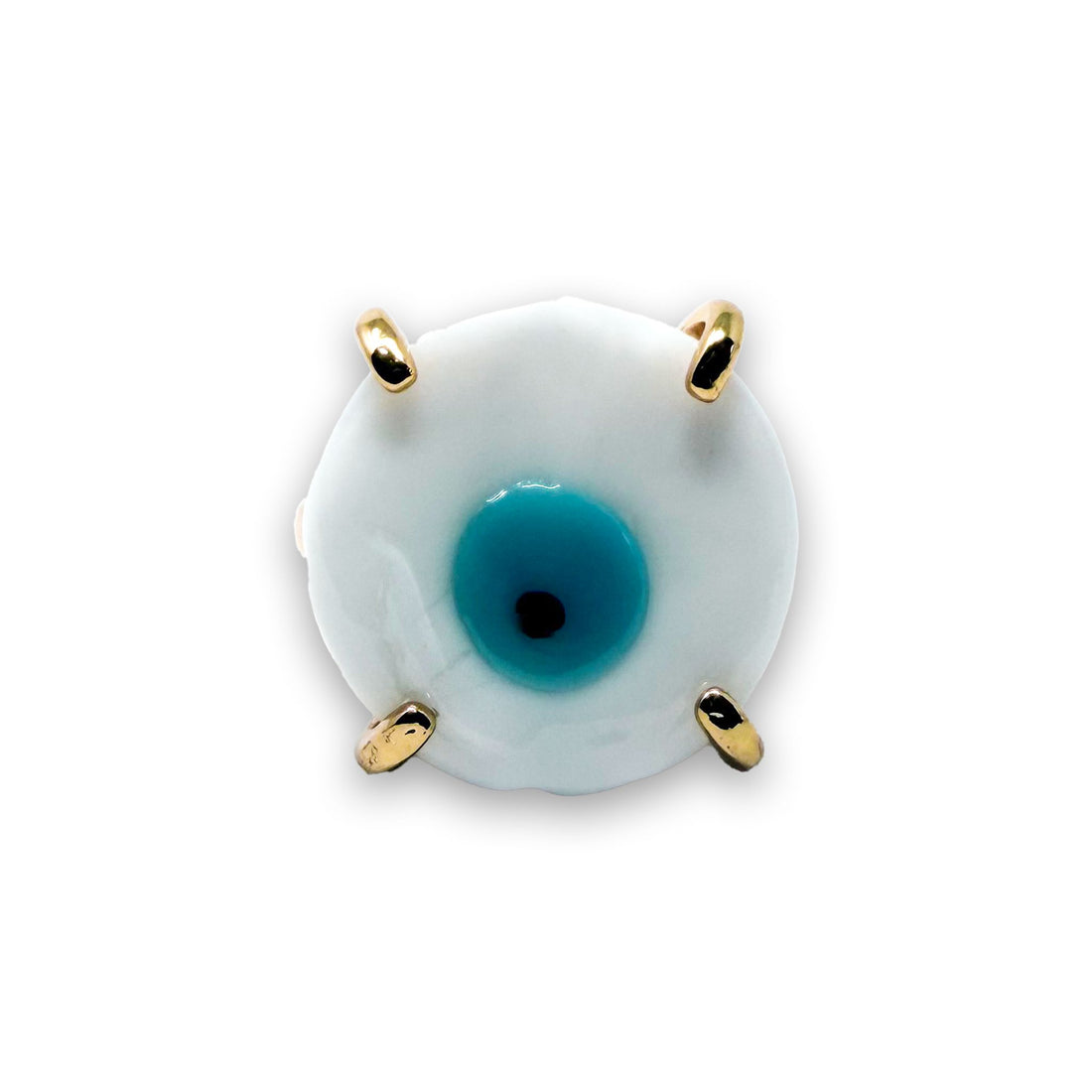 Evil Eye Round Glass Adjustable Ring Ring -Crystal Whse Evil Eye - White 