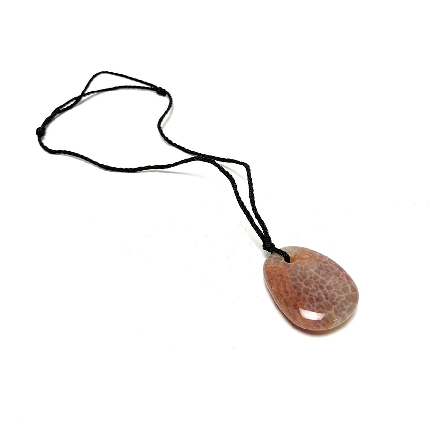 Cracked Fire Agate Nylon Cord Necklace Necklaces Crystals A. $18.00 